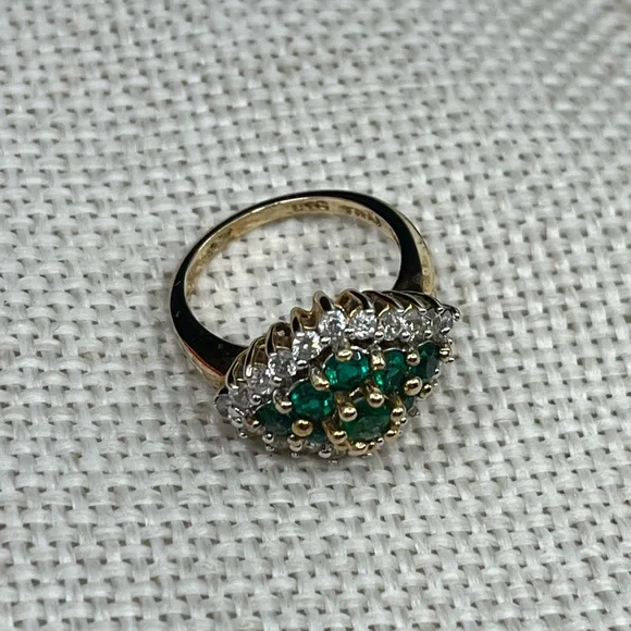 Vintage Emerald 925 Gold Vermeil Cluster Ring - Picture 8 of 17